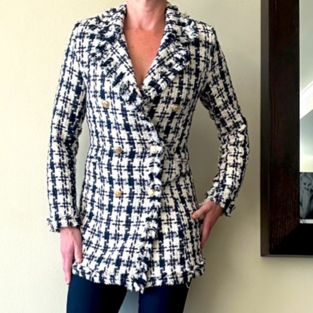 Attentif Paris Tweed Chanel Style chic jacket Coat sz 36 EUC